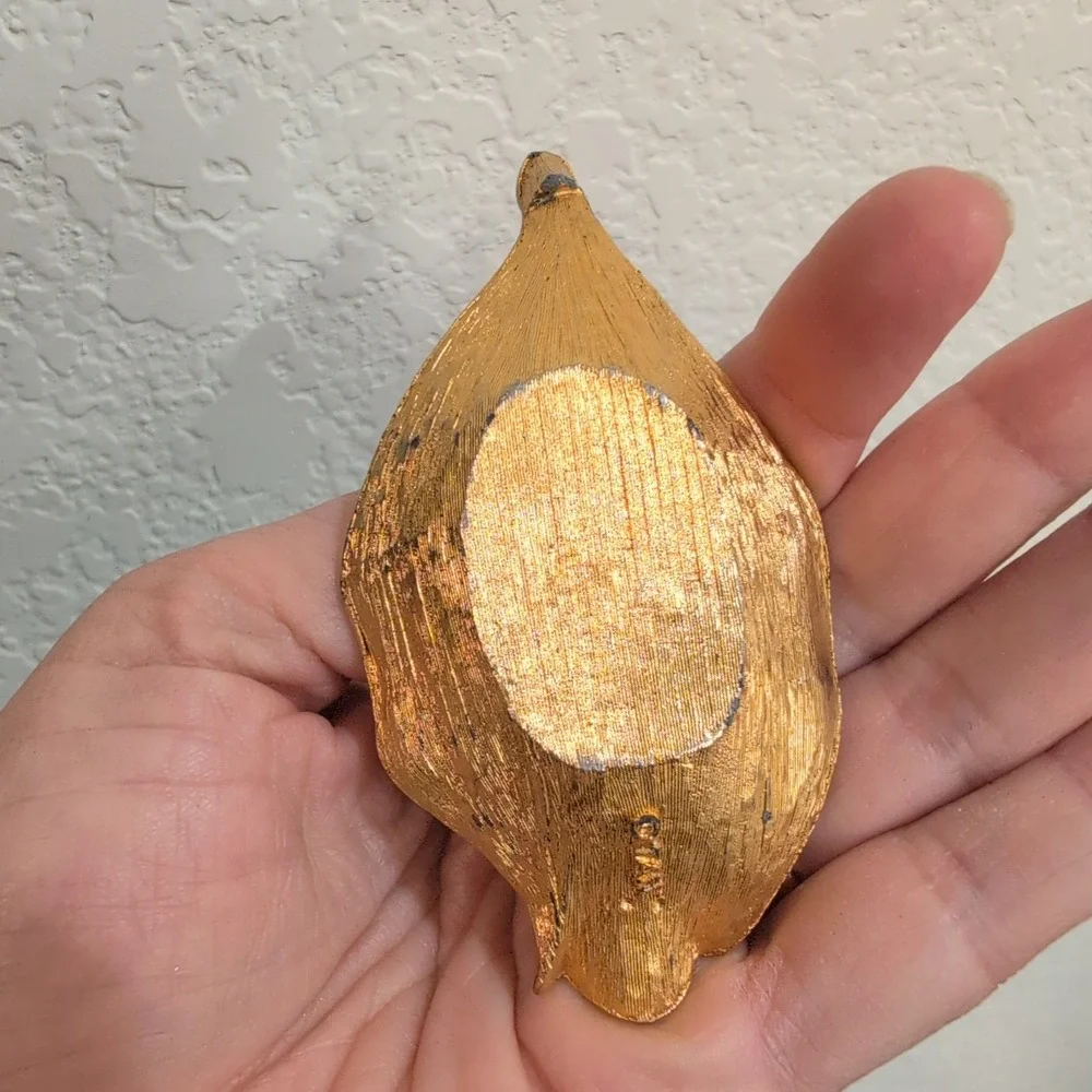 Vintage Monet Gold Plated TANCRAFT Leaf Shaped Trinket Dish‎ Jewelry Tray Dining